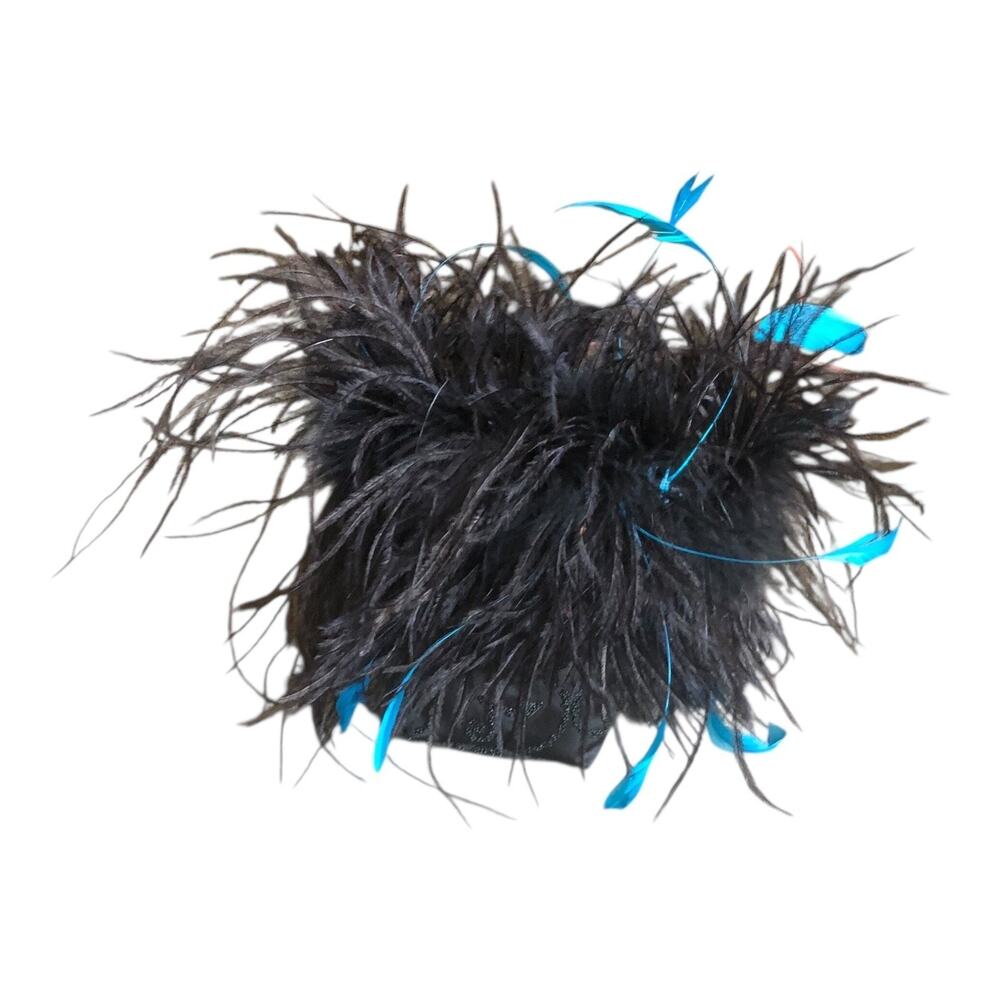 Black Feather Cocktail Purse Martini Glass Embroidered Costume Party Evening Bag
